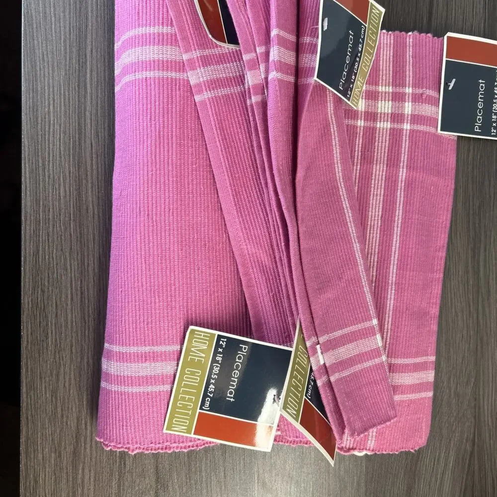 Pink Ribbed Woven Cotton Placemats 12x18 New W/ Tags India Set Of 5 White